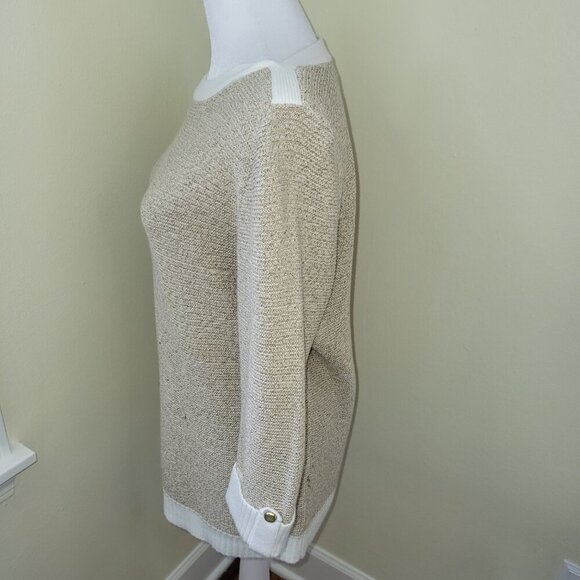 Karen Scott Gold & Ivory Glitter Metallic Pattern Pullover Sweater Women’s SZ M - Picture 4 of 13